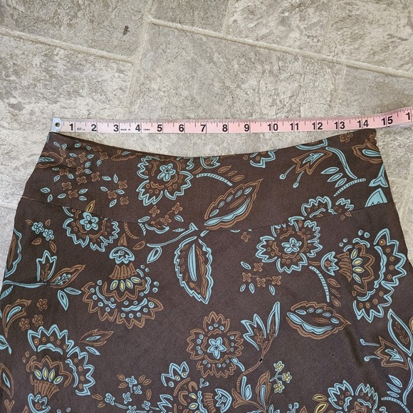 Provence d'amour Brown Floral Silk Midi Skirt Size 6 Boho Paisley Lining - Picture 7 of 7